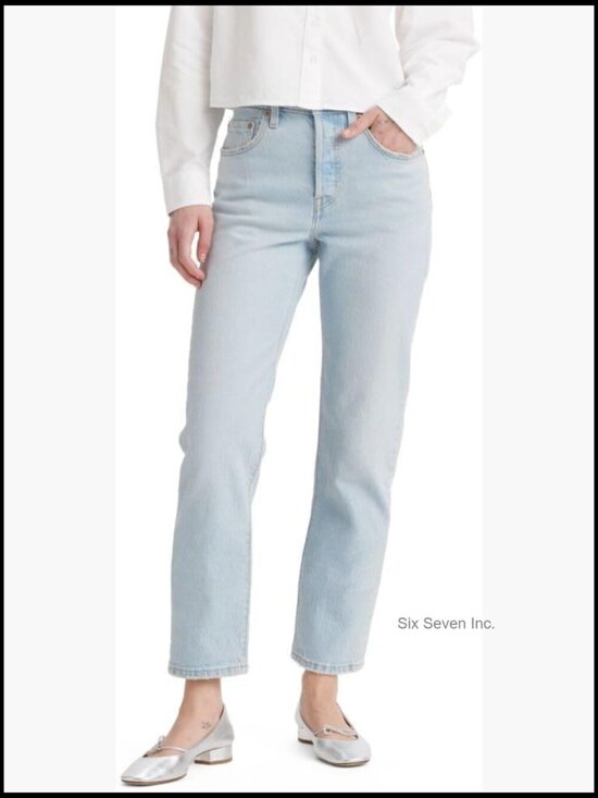 Denim - Womens 501 Crop Jeans High Rise Straight Leg Button Fly